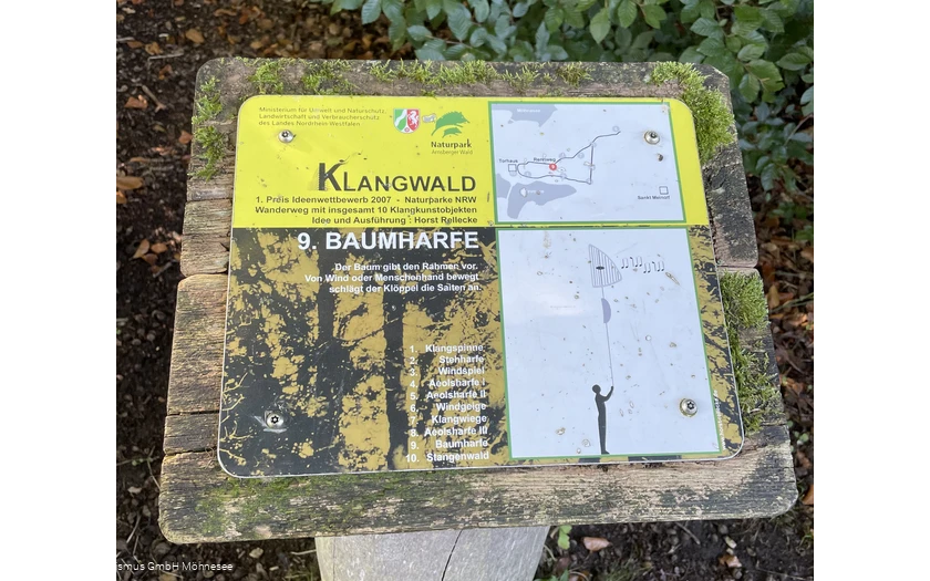Klangwald Schild Baumharfe